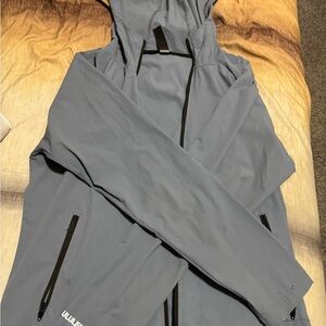 Gray Hooded Jacket with Black Accents